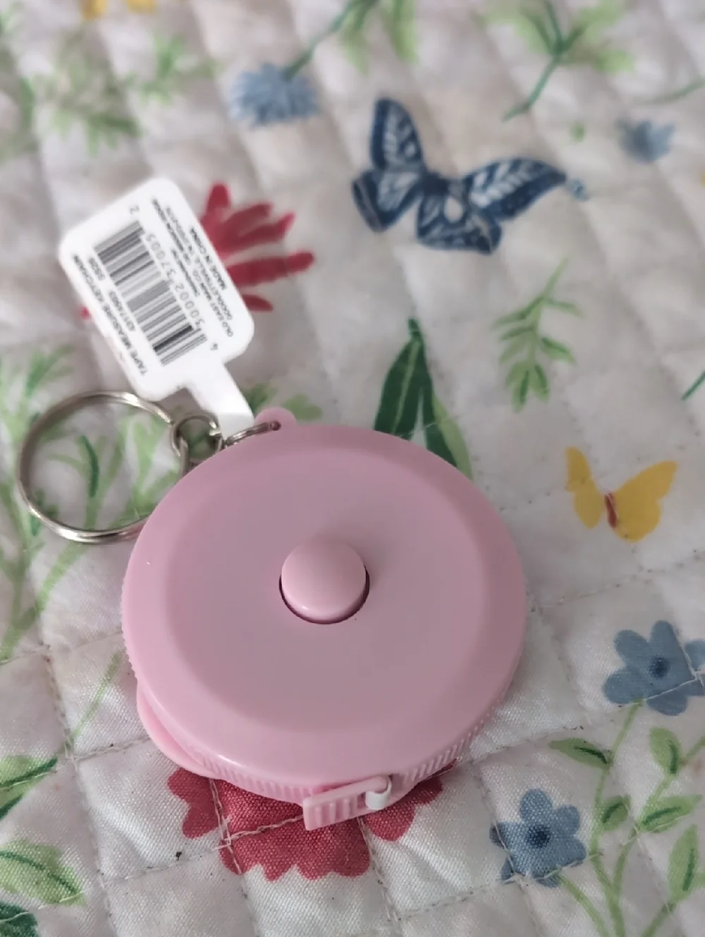 Pink Flower Keychain Tape Measure w/Yellow Center New